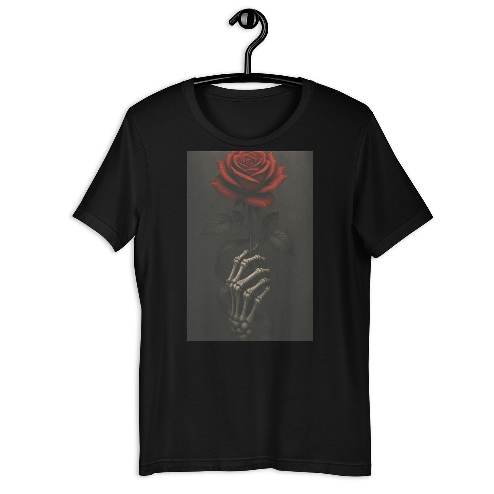 Red Rose Skull T-Shirt Gothic Skeleton Hand Flower Graphic Tee S разноцветный