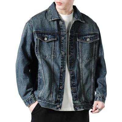TYYRBMG Denim Back Plus Long CXH754 Men's Jacket, Casual, Washed, Slit, Sukajan, Business, Sizes, Spring, Indigo, Sleeve, Spring, Summer, Fall, (XL,