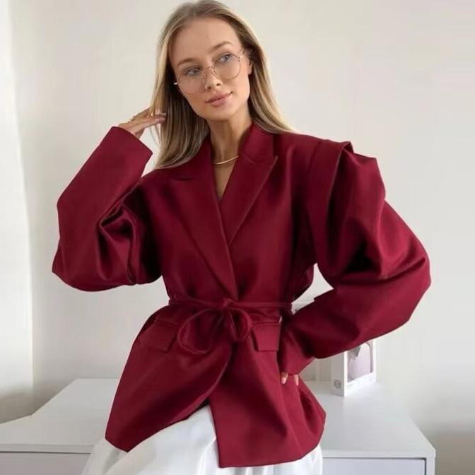 European & American Style Women's Slimming Waist Belt Wide Shoulder Suit Jacket