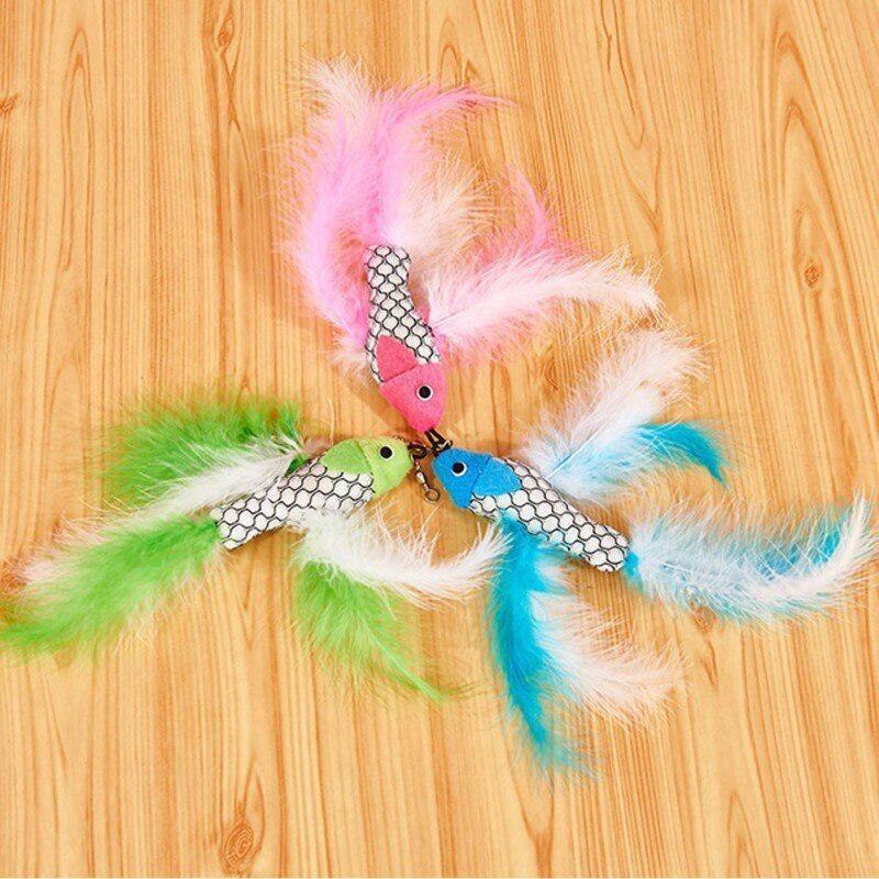 Cat Toys Fish Shape Telescopic Feathers Cat Stick Simulation Fishing Rod Kitten Funny Playing Toy Cat Interactive Wand Toy