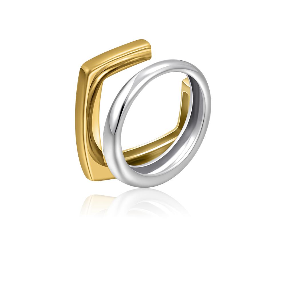 

Unique Design Two-tone Square Round Double Layer Ring Trendy Stainless Steel Geometric Waterproof Gold Plated Jewelry Gifts 6