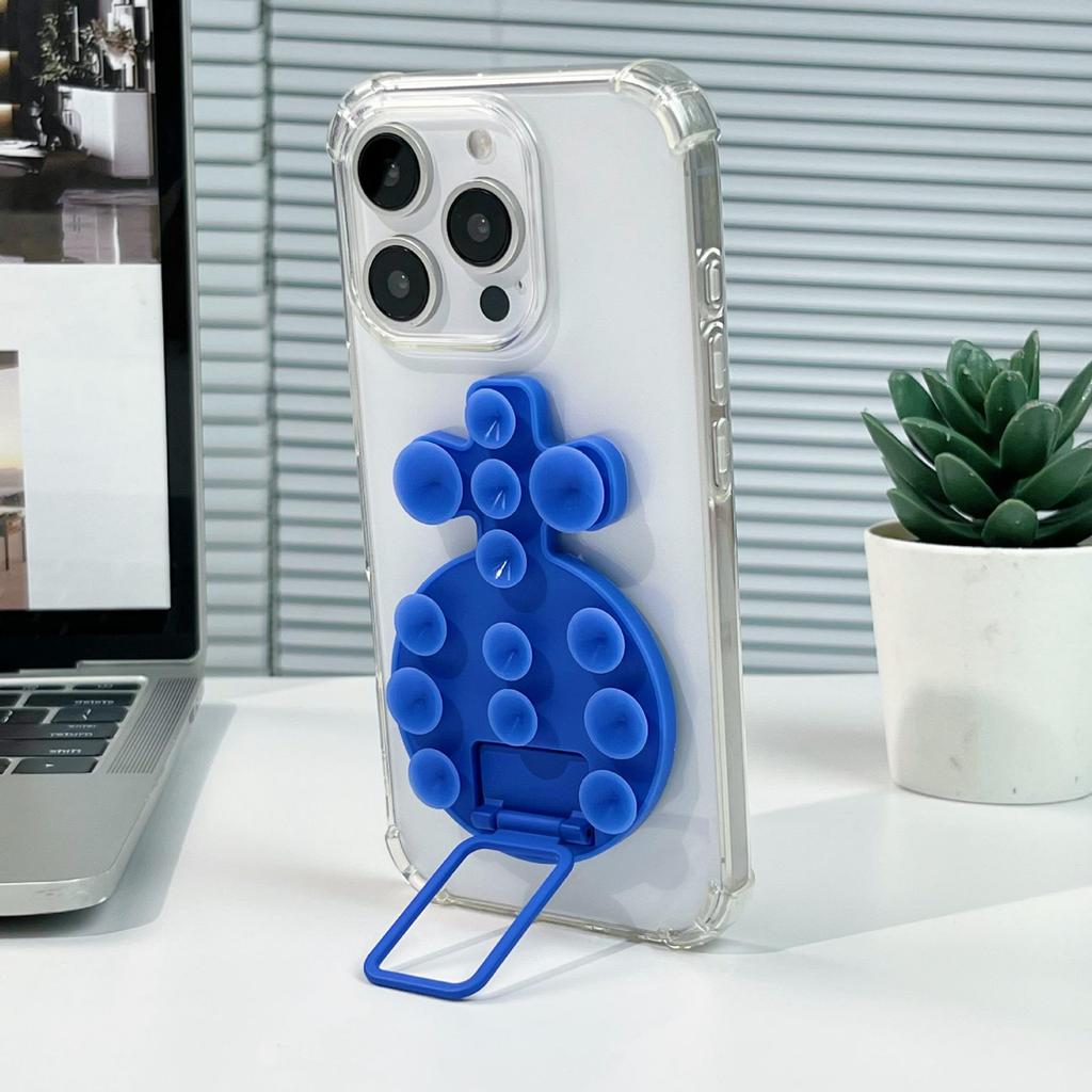 Magnetic Liquid Silicone Phone Case with Adhesive Metal Ring and Retractable Suction Cup Stand