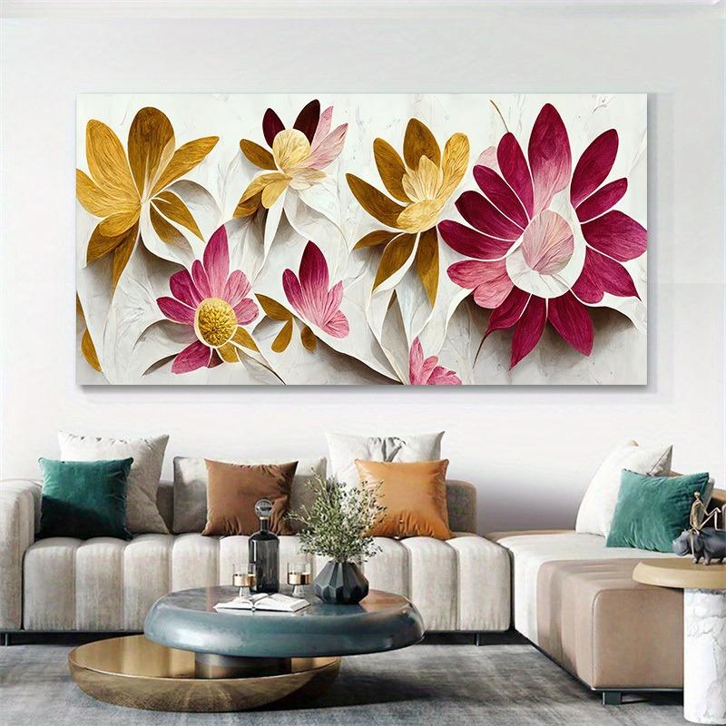 Vintage Gold Red Pink Flowers Posters Wall Art Canvas Painting Prints Pictures Living Room Interior Home Decoration