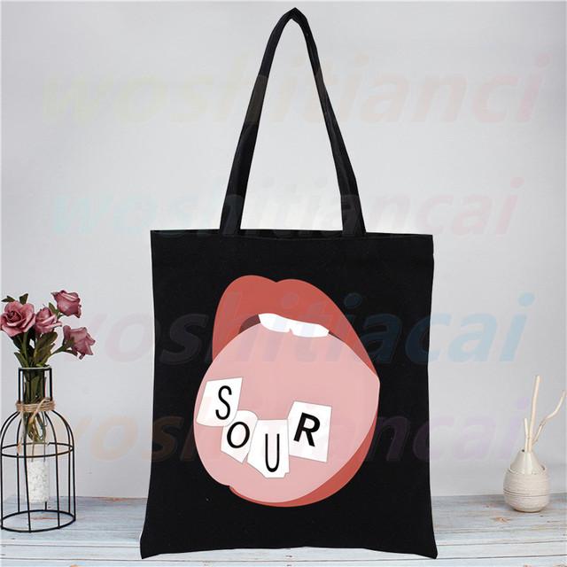 Olivia Rodrigo Canvas Tote Black Bags Harajuku Casual Donna Ragazza Tote Eco Shopper Singer Sour Shoulder Bags