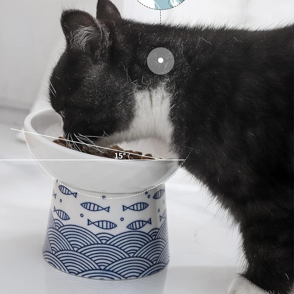 

Oblique high-footed cat bowl pet anti-knock cat food bowl neck protection cat food basin ceramic