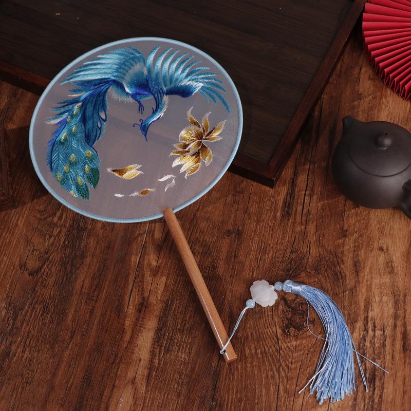 Chinese Double-Sided Embroidered Round Fan for Hanfu or Qipao Dance Performances
