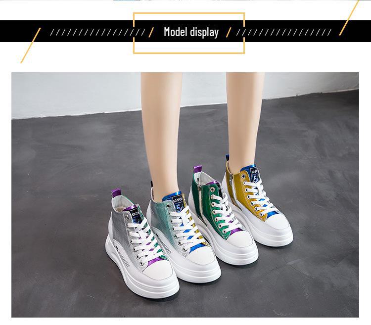 2025 Women's White High-Top Sneakers: Spring/Autumn Trendy Platform, Genuine Leather, Color-Matching, Height-Enhancing Design