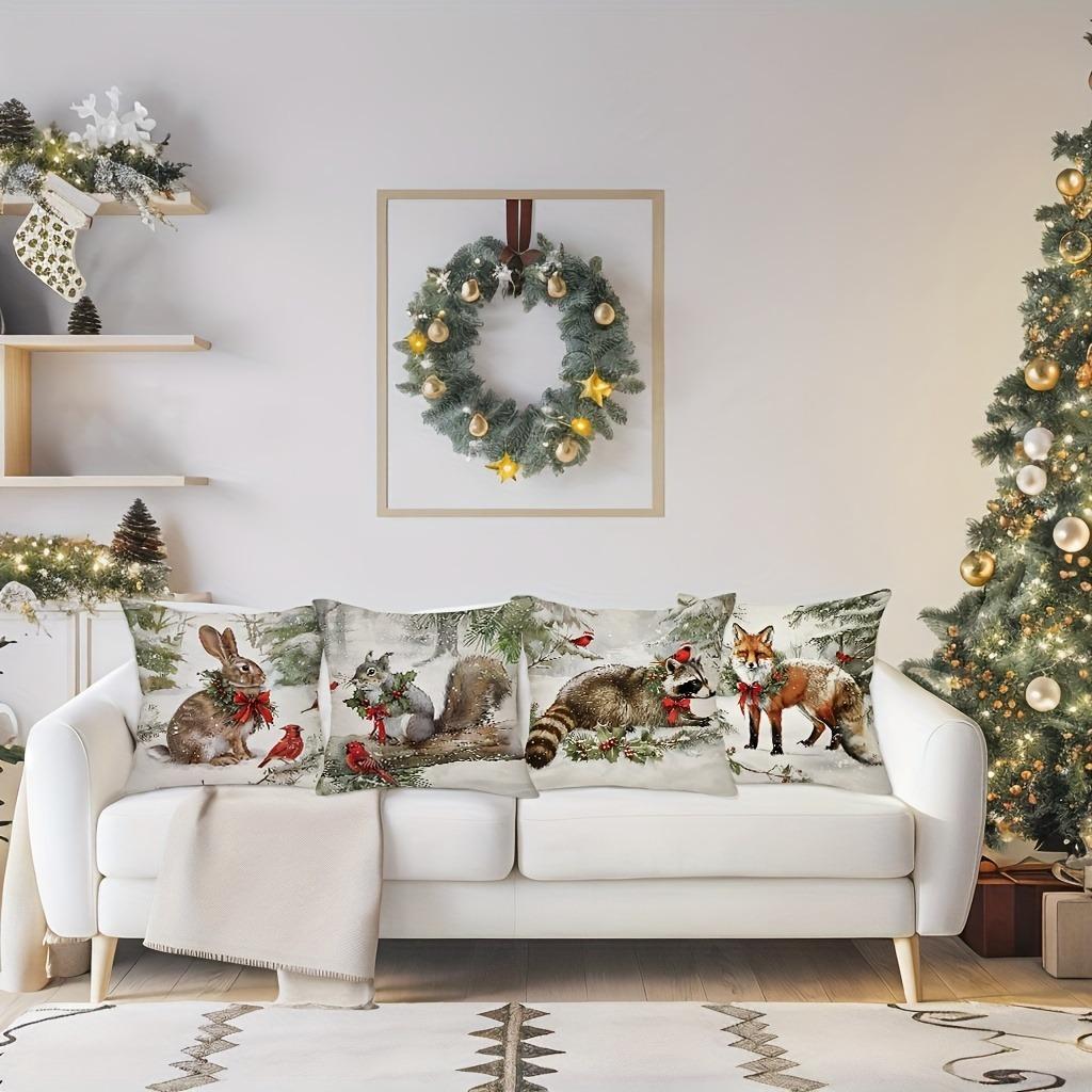 Christmas Winter Home Decoration Pillowcase Rabbit Animal Pillow Cover Suitable for Room Sofa Cushion Cover Friend Gift