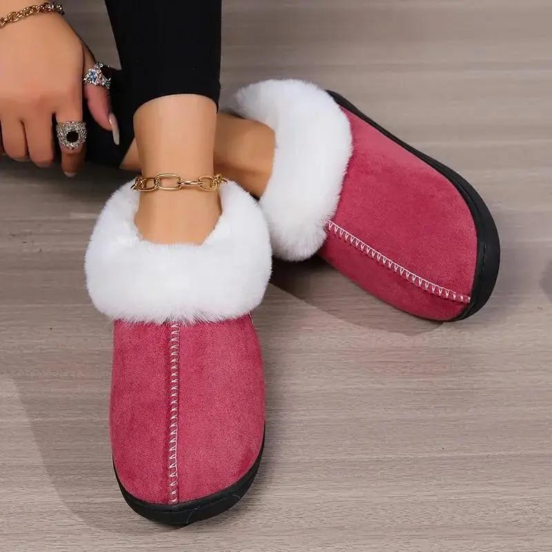 Faux Fur Keep Warm Slippers Women Winter Soft Thick Plush House Slippers Woman Comfort Soft Sole Non-Slip Cotton Padded Shoes