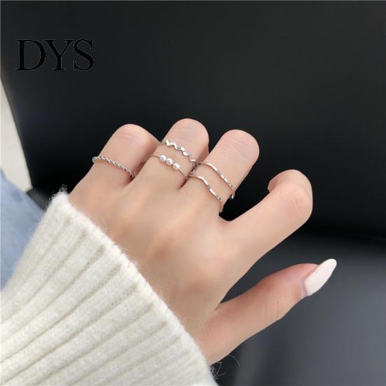 Knuckle Rings 5Pcs Finger Wavy Japan Korean Style Faux Pearls Jewelry Electroplating Stackable Set for Wedding Party Banquet Prom Women