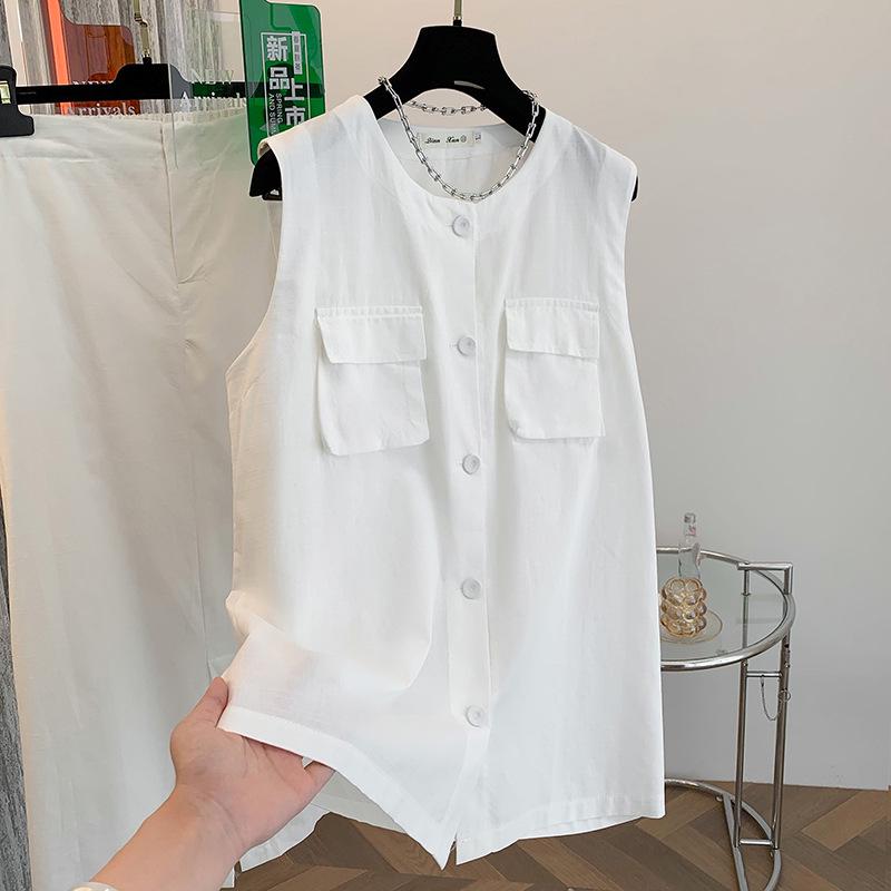 

Elegant Summer Linen Sleeveless Top & Long Skirt Set for Women M білий
