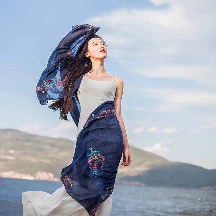 Summer Sunscreen Shawl Beach Scarf Thin Ethnic Scarf Fashionable Temperament Cotton Linen Vietnamese Tulle Headscarf Women