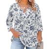 Blusa Floral Feminina Plus Size com Manga Três Quartos, Blusa Casual, Túnica de Corte Amplo para Primavera Verão, Uso Diário, Trabalho e Saídas