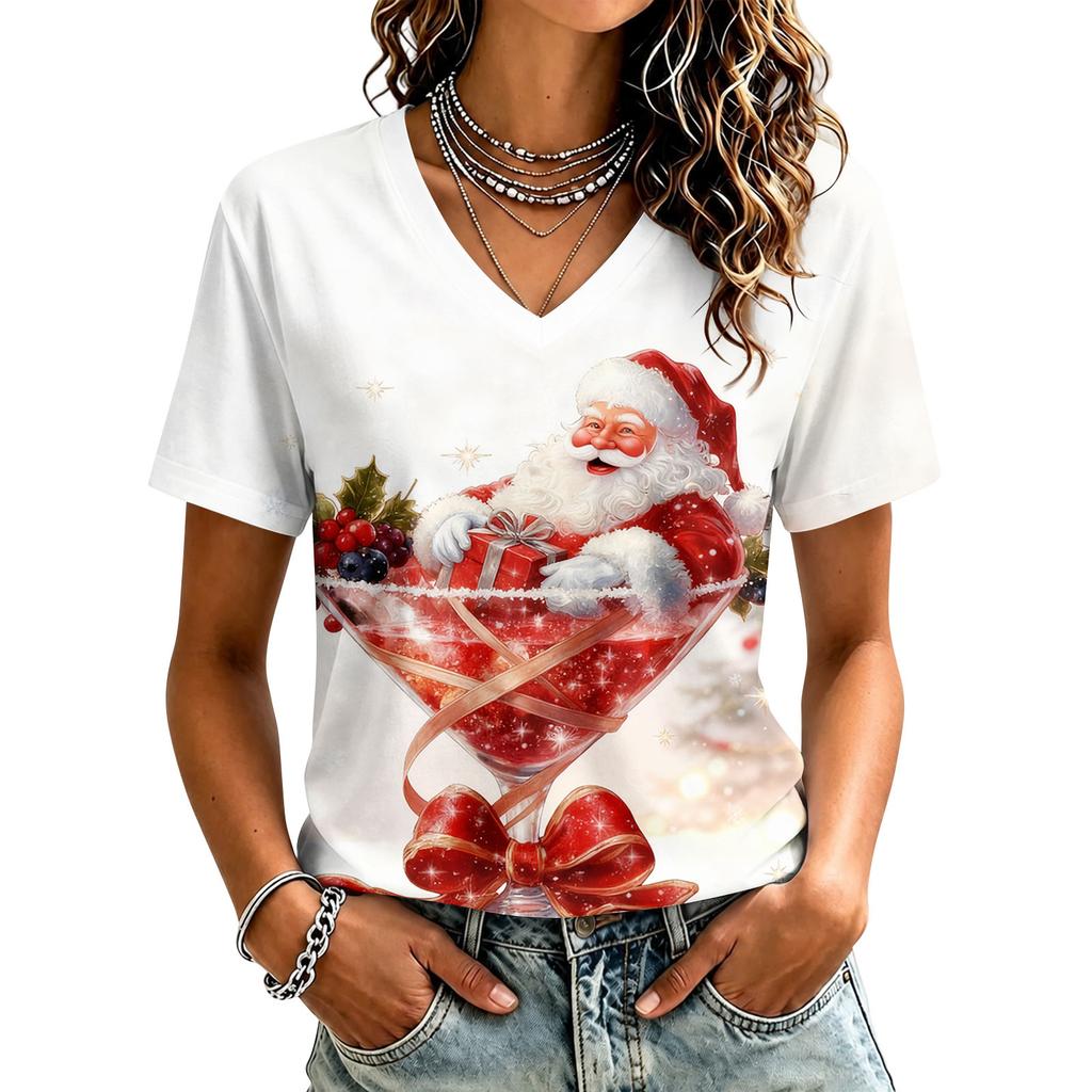Women's Casual Christmas Printed Short Sleeve T-Shirt for Holiday and Everyday Wear