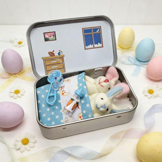 Little Pocket Bunny in Box Mini Bunny Hug Easter Basket Stuffer Plush Rabbit Living in A Box Cute Easter Gift for Kids Teens Girls