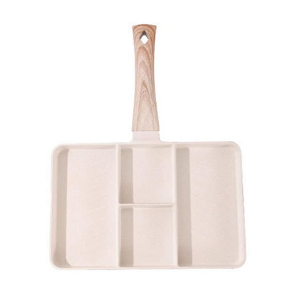 Non-stick 4-in-1 breakfast skillet with separate cooking sections, dishwasher safe, easy to clean