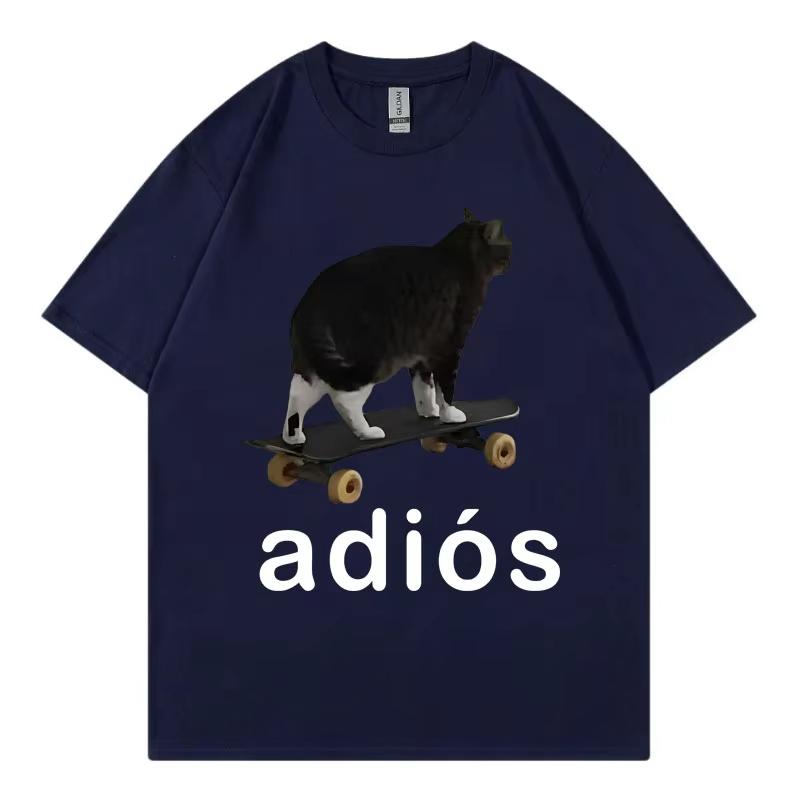 Adios Śmieszny Kot Meme Graficzne Koszulki Moda Uliczna Trend Koszulki z Krótkim Rękawem Męskie Damskie Casual Wygodna Bawełniana Koszulka