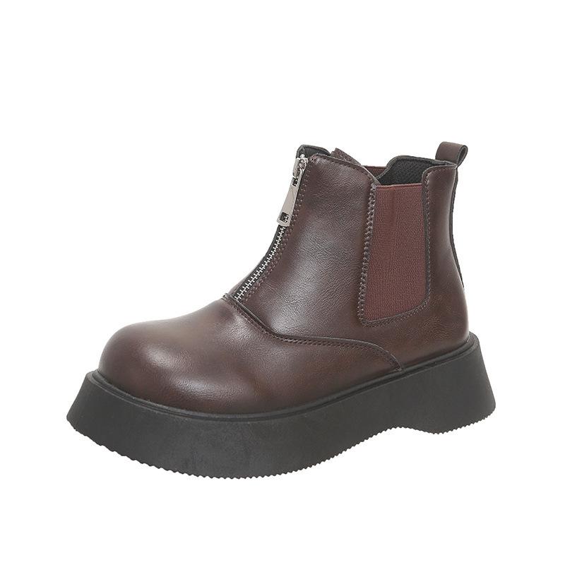 Thick-soled Martin boots women's autumn retro versatile Chelsea short boots zipper heightening thin boots