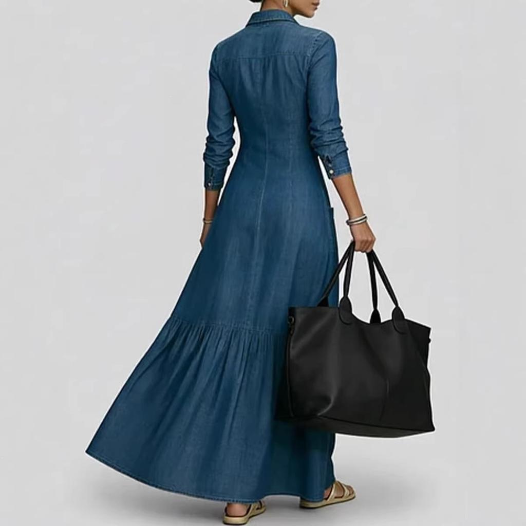European and American street retro collar temperament denim dress women's summer new high-end foreign-style waist dress