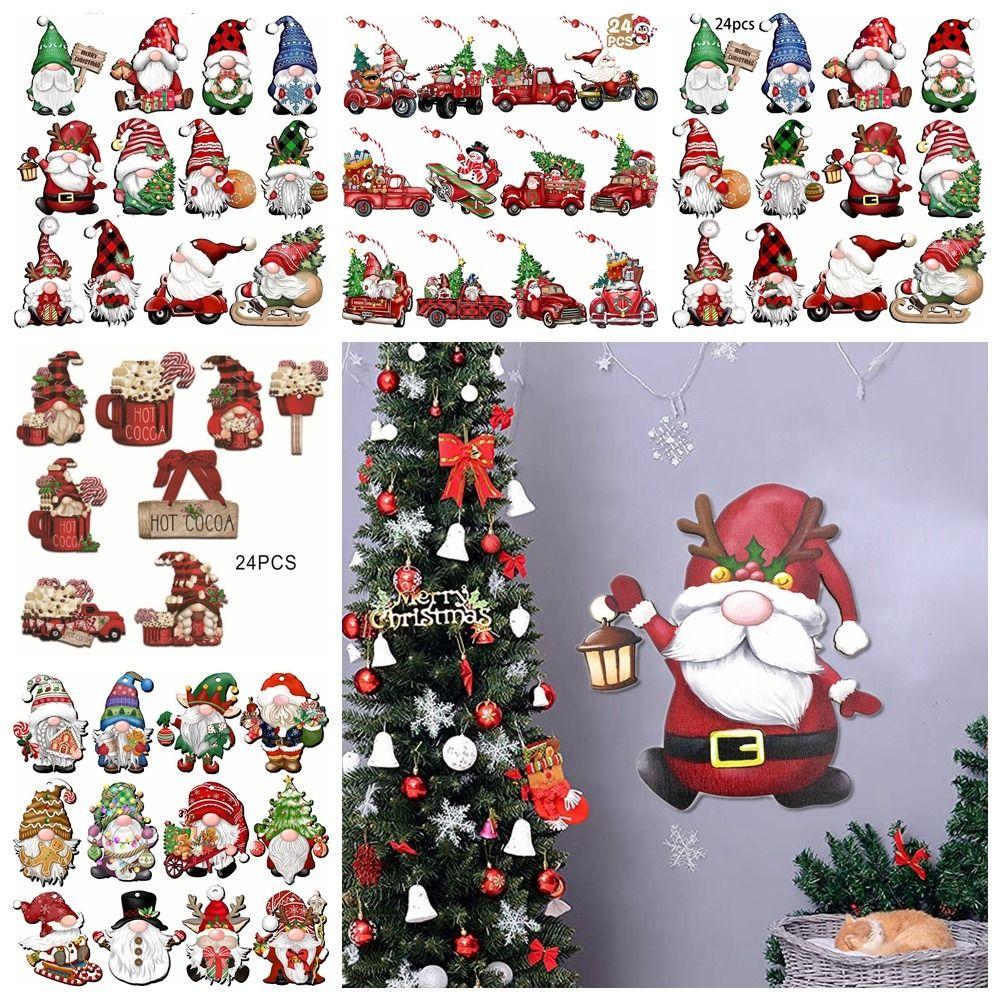 12/24 ks Dřevěné vánoční ozdoby skřítků Ručně vyráběné vánoční dekorace Přívěsky Santa Clause Domov