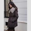 Winter Ladies Fox Fur Collar Waist Mid-length White Duck Down Jacket