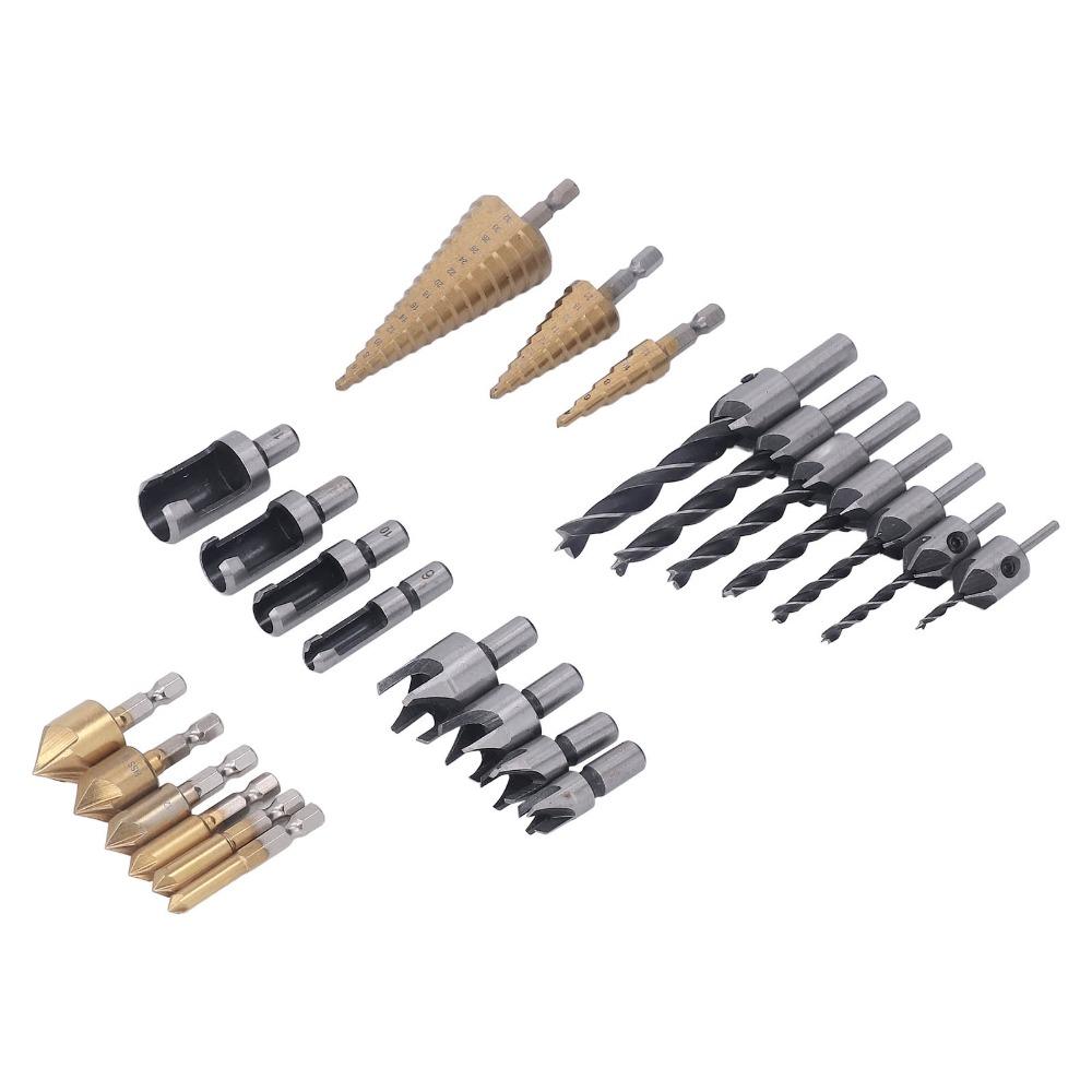 26pcs 6-Piece Countersink Bit Chamfer Drill Bit Set Step Drill Bit Set Woodworking Projects