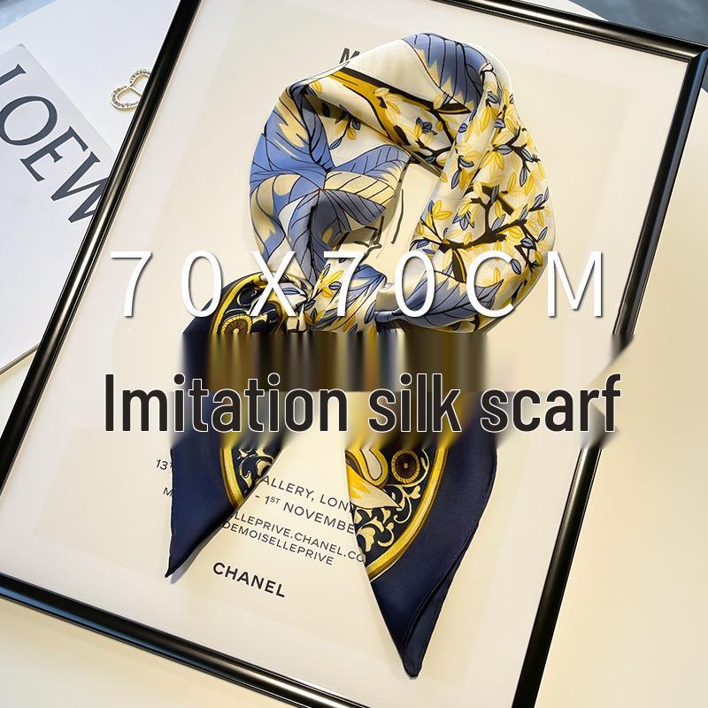 Women's 70x70 Oil Painting Square Scarf - Floral Design, Elegant Neck Accessory for All Seasons