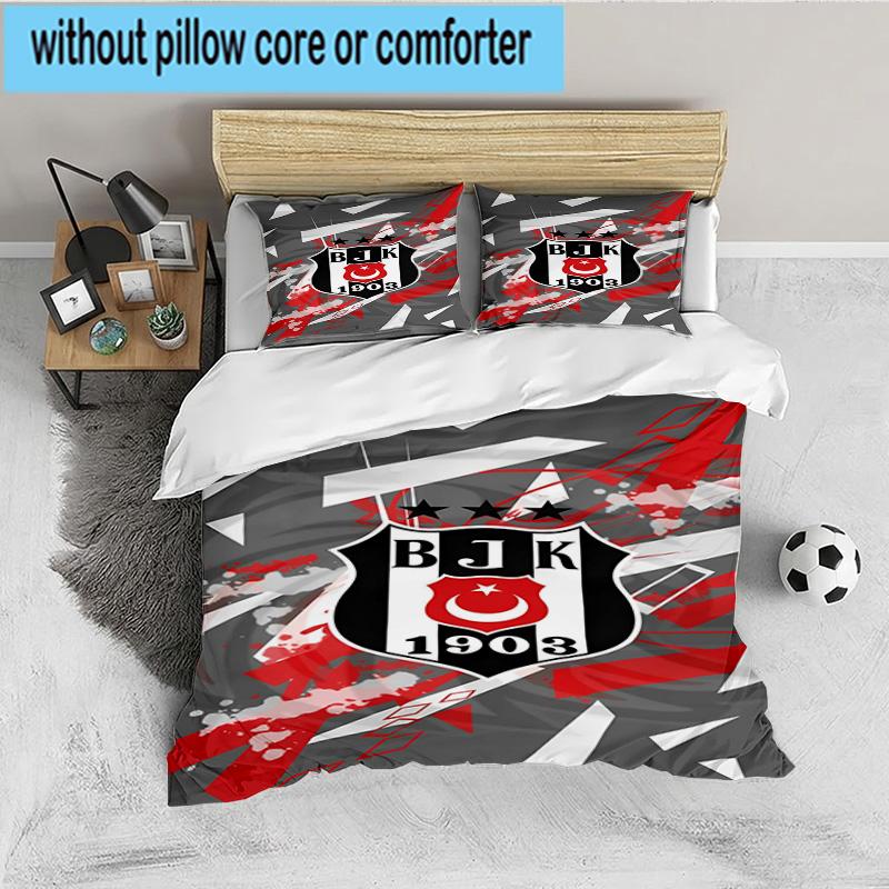 Besiktas Istanbul Voetbalclub 3-delige beddengoedset, Ideaal voor 1 dekbedovertrek en 2 kussenslopen, Perfect voor fan cadeau, Ideaal voor Slaapkamer, Studentenkamer