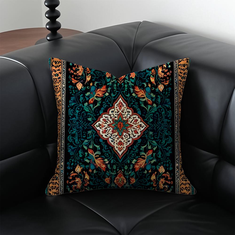 Vintage Persian Style Pillow Cushion Cover Pillow Case Anti-Dustmite Invisible Zipper Silky Plush Cushion