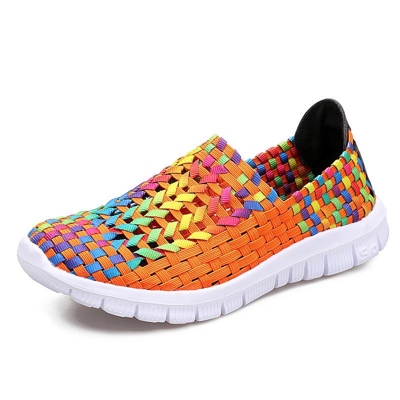 Hand-Woven Women's Breathable Elastic Band Sports Shoes, Hollow Design, Large Size 42, Casual and Comfortable.