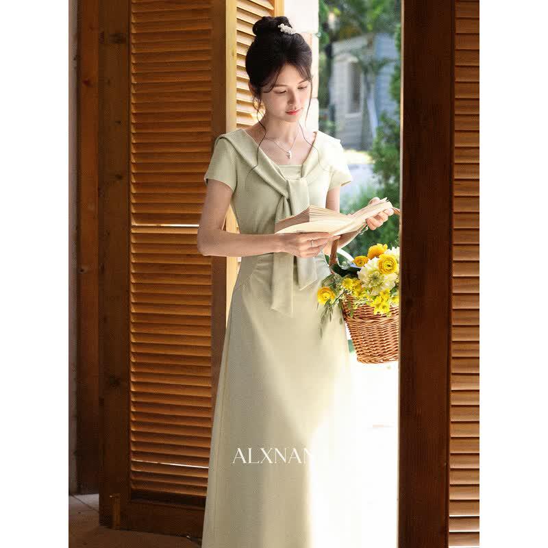 Women s Elegant French Style Green Summer Dress L