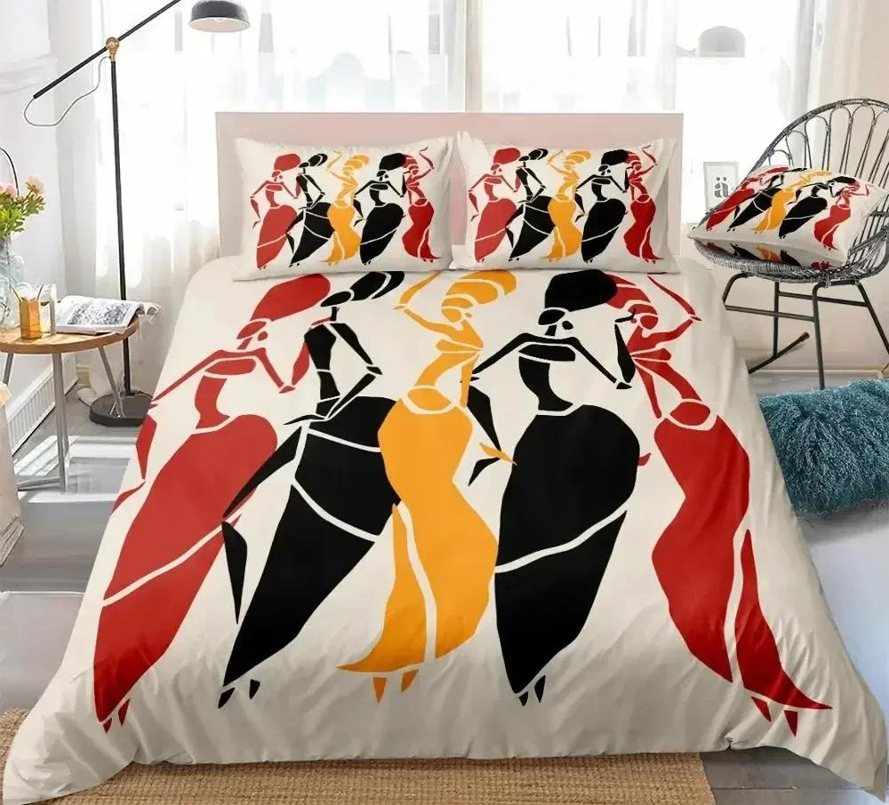 Afrikanische Frau King Queen Bettbezug Retro Exotische Tribal Black Girl Muster Bettwäsche Set Afrika Polyester Quilt Cover Kissenbezug