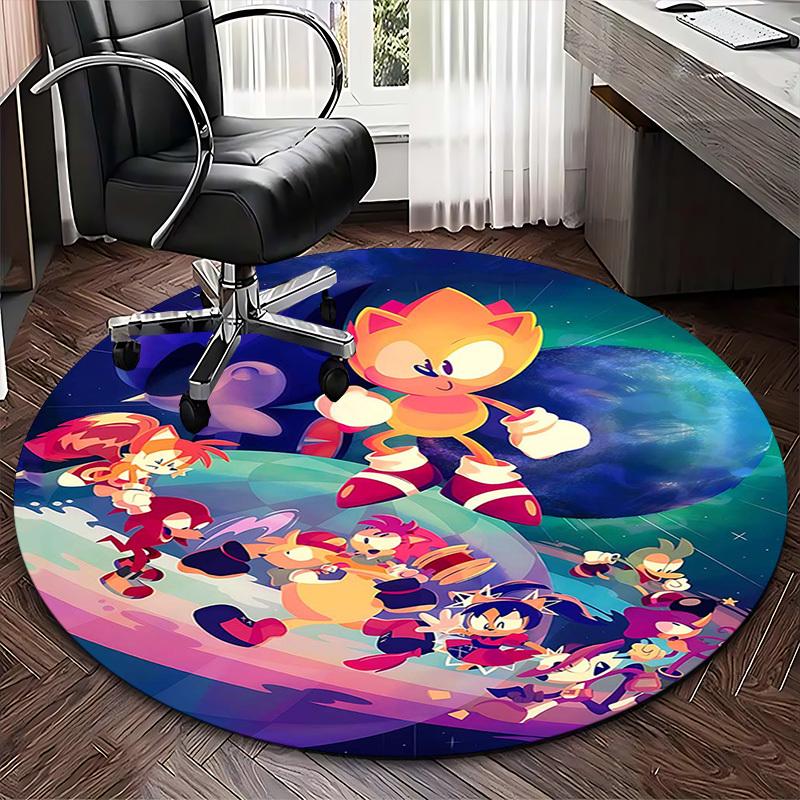 1 Stück Anime Cartoon Design Sonic The Hedgehog Runder Teppich Bürostuhlmatte, Rutschfester Teppich für Heimdekoration