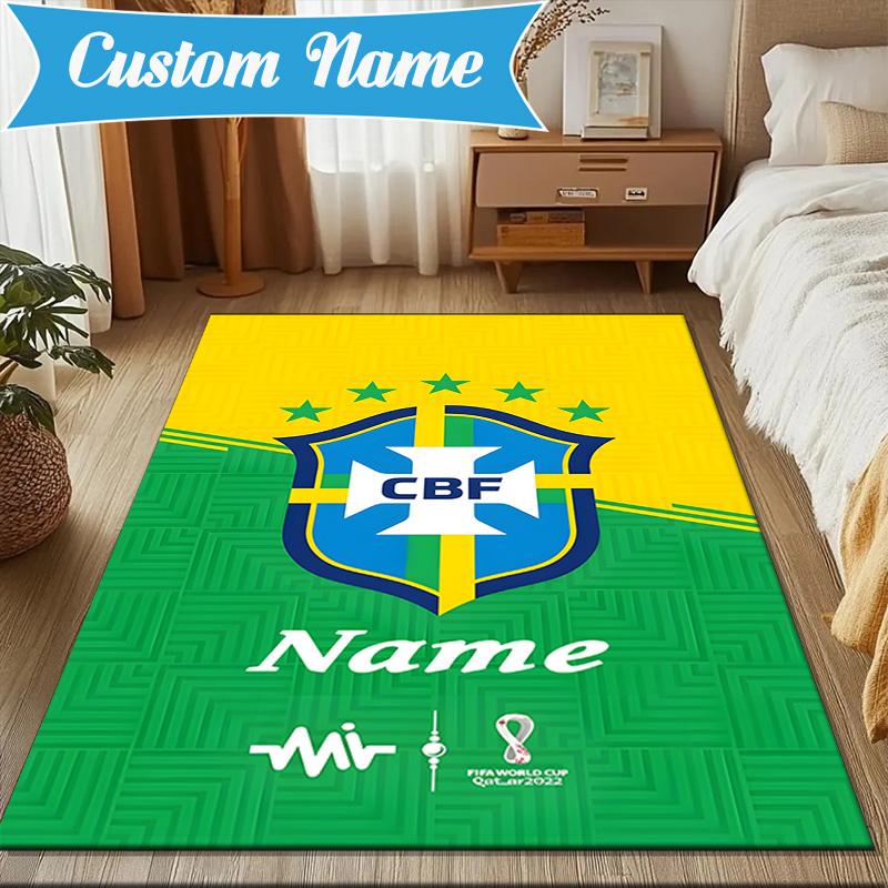 Custom Name Brasilian Pride Emblem Rug Game Carpet, Floor Mat for Bedroom Living Room Entryway Rug, Home Decor Idea Gift for Christmas birthday