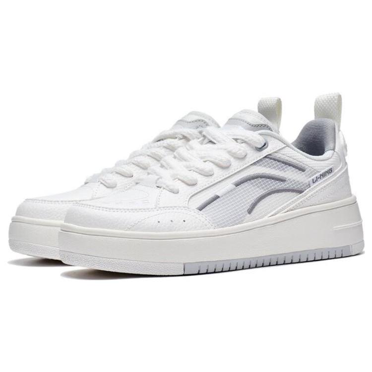 Li Ning Floating Light Slip Resistant Abrasion Resistant Low top Skateboard Shoes Women's White Gray AGCT142-1