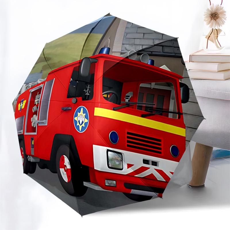 Cestovní deštník s tématem Hasiči a hasičská auta - 8 žeber, automatické otevírání a zavírání, přenosný skládací design, kompaktní a stylový deštník