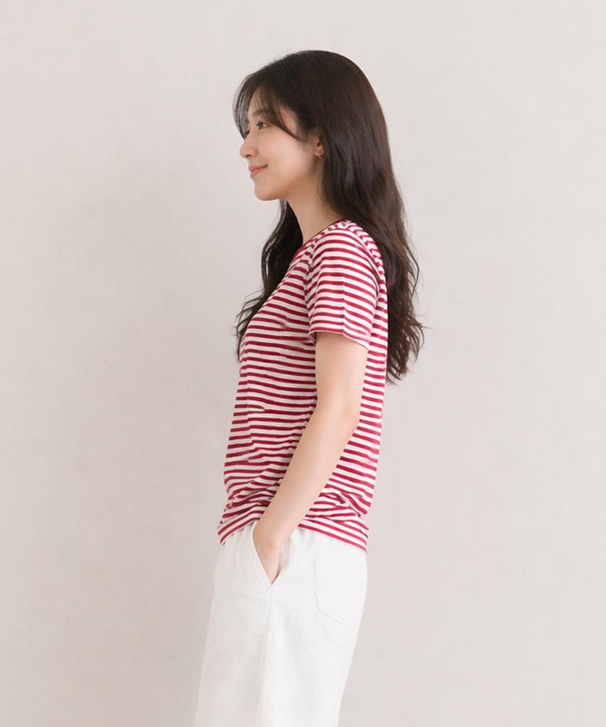 ADERNM Slub Stripe Crop T Red