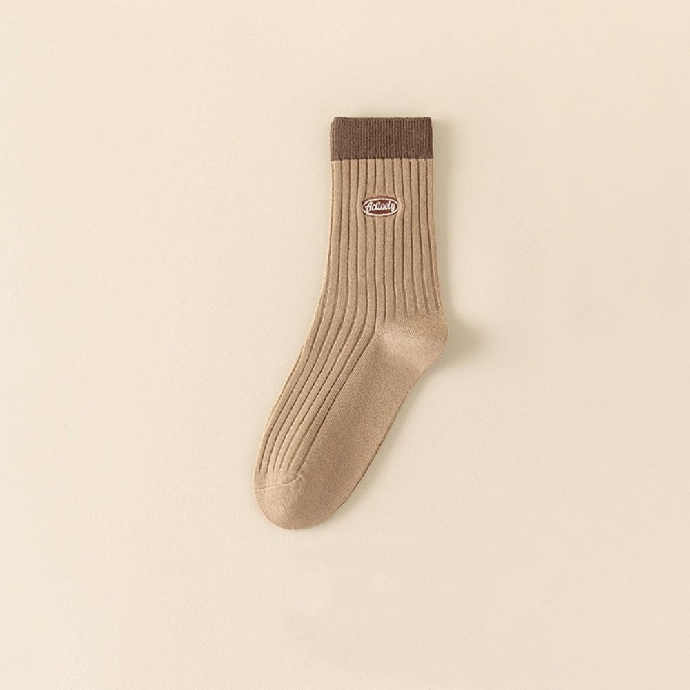 5Pairs Soft Women's Cotton Socks Breathable Mid-calf Socks Stripe Tube Socks  for Four Seasons