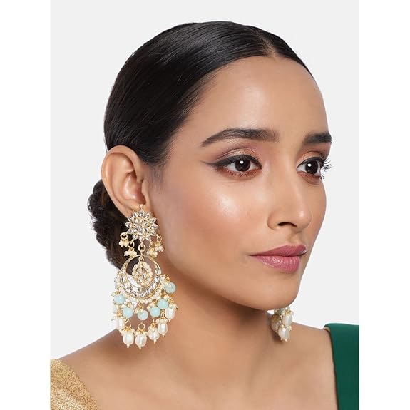 Orecchini Chandbali Tradizionali Fatti a Mano con Kundan e Perle per Donna