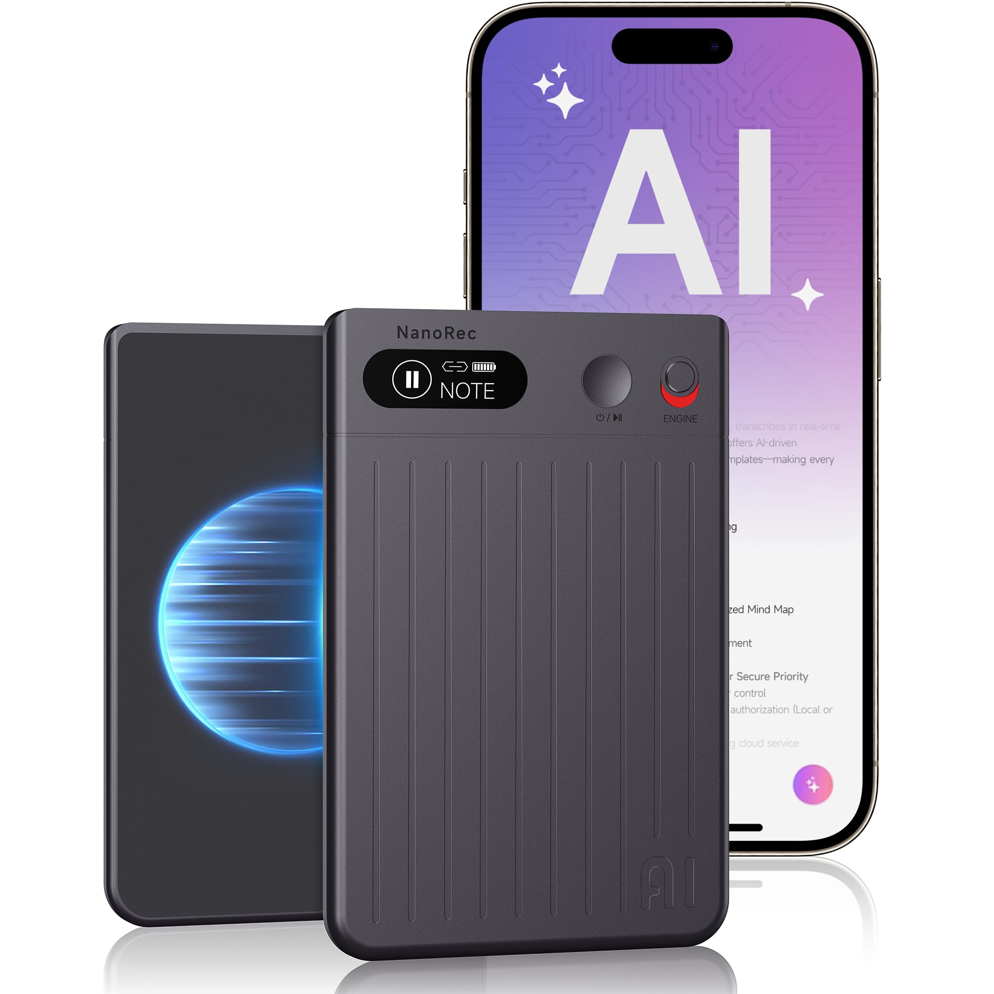 

AI Voice Recorder with Advanced LLM 73 Hours of Continuous Supports 118 App Standard Recording 64GB Large Speaker Voice Automatic Minute Mind