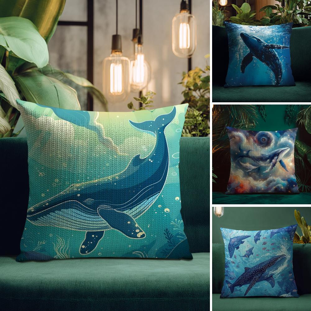 Whale Fashion Cushion Cover Natural Linen Pillow Case DoubleSided Print Decorative Sofa Pillowcase Home Decor Gift