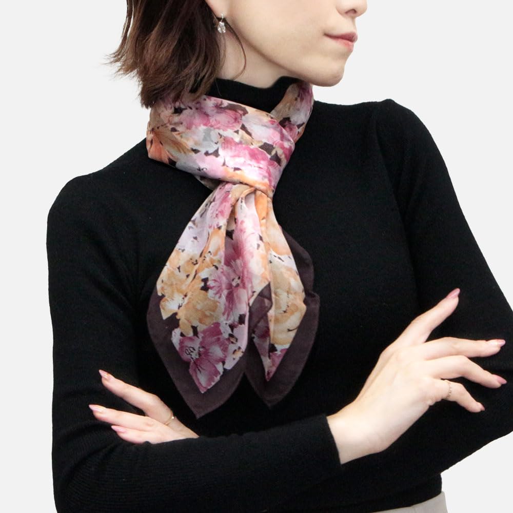 Gran Creer Silk Large Made In by Grancreer Scarf, Square, 88x88cm, Women's, Japan, (A-Floral Pink)