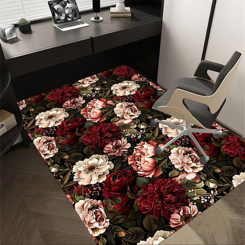 

1 шт. Ковер для пола с цветочным узором, нескользящий, подходит для офиса, гостиной, столовой - Машинная работа, плоское плетение, мягкий, с узором - E230 60cm by 90cm