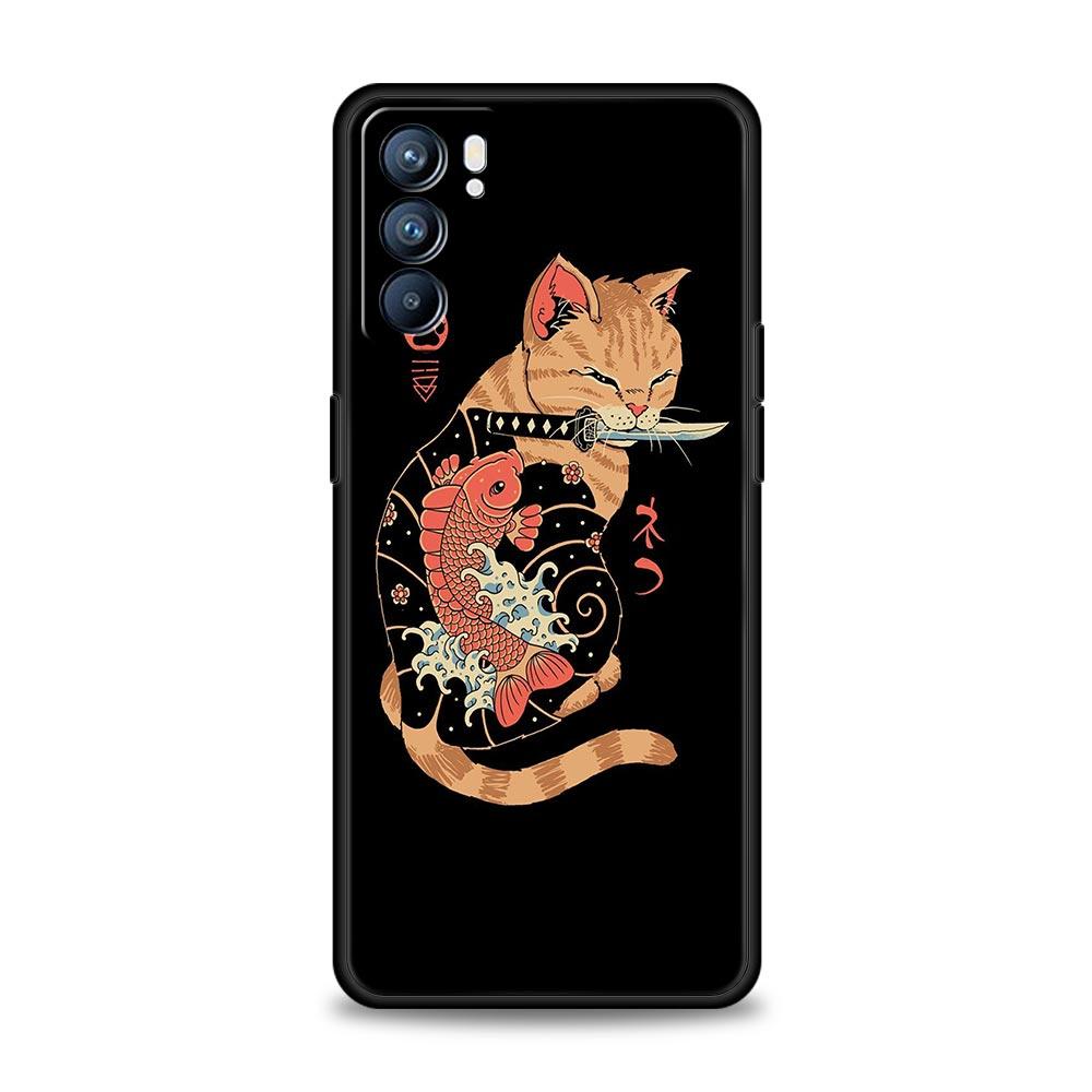 Phone Case Cover For Oppo A17 A31 A54 A57 A78 A79 Find X5 X6 Reno 7 8 10 11 12 13 F Pro Soft TPU Shell Animal Cat Tattoo Capas