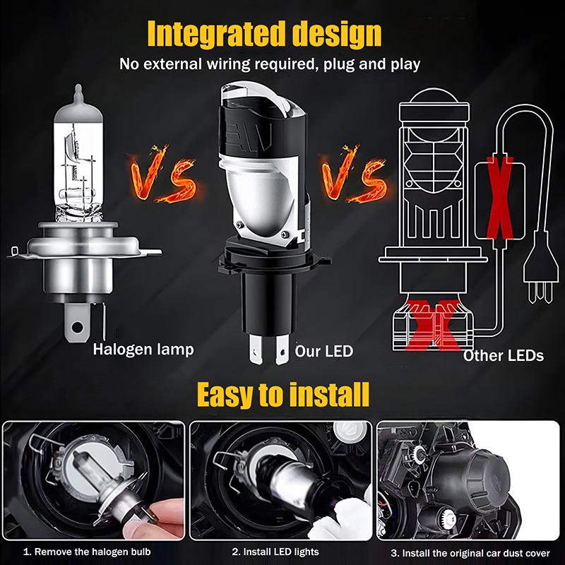 High Power H4 Led Projector Len Direct Insertion High Low Light Car Motorcycle Turbo Fan Lamp Super Bright Waterproof 1Pc