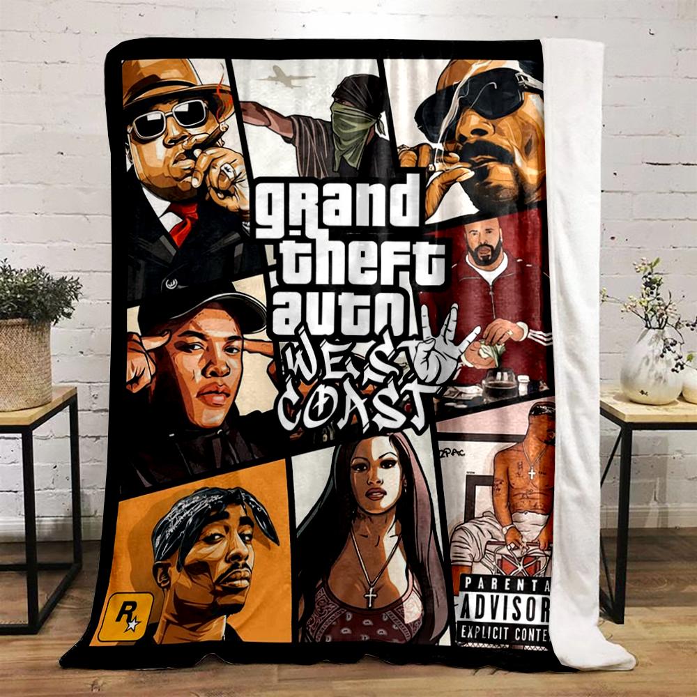 Grand Theft Auto West Coast Art Printed Flannel Blanket for Bedroom, Living Room, Sofa, and Nap