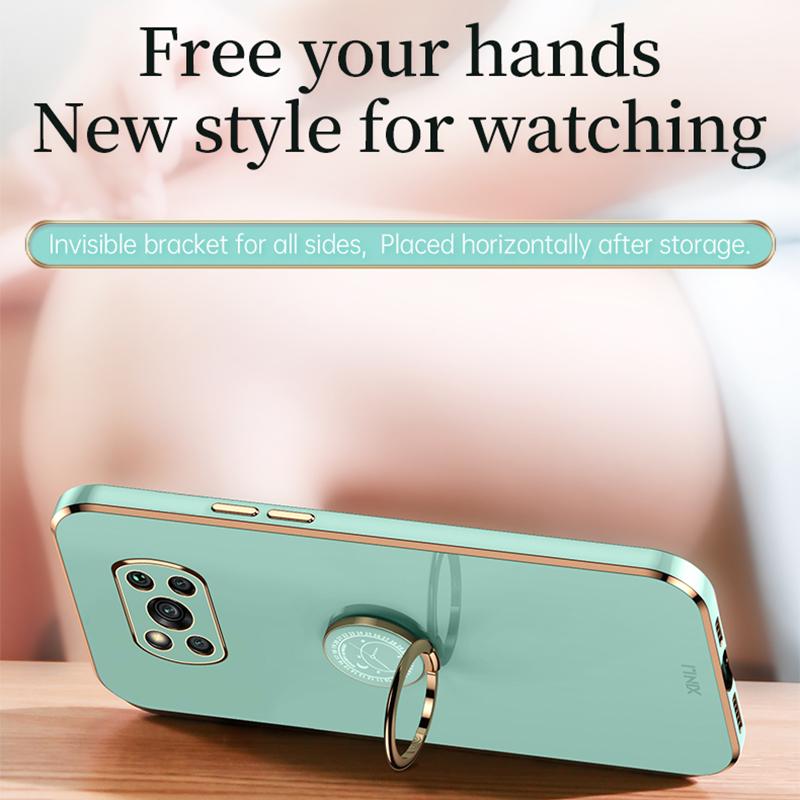 Plating Square Ring Holder Phone Case On For Xiaomi Mi Poco X3 Pro X 3 Nfc Gt 5g Poko X3pro  Luxury Soft Silicone Stand Cover