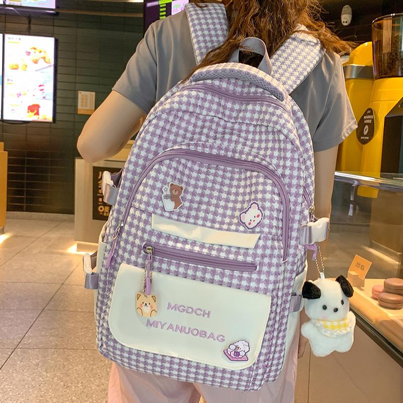 School Bag Children Elementary School Girls Plaid Middle School Students No High Quality Fashion Junior High School Backpack