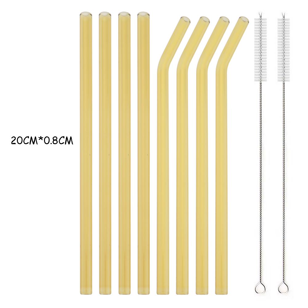 8Pcs High Borosilicate Glass Straw Set Multi-Color Reusable Glass Eco Friendly Drinking Straw for Cocktail Smoothie Bubble Tea