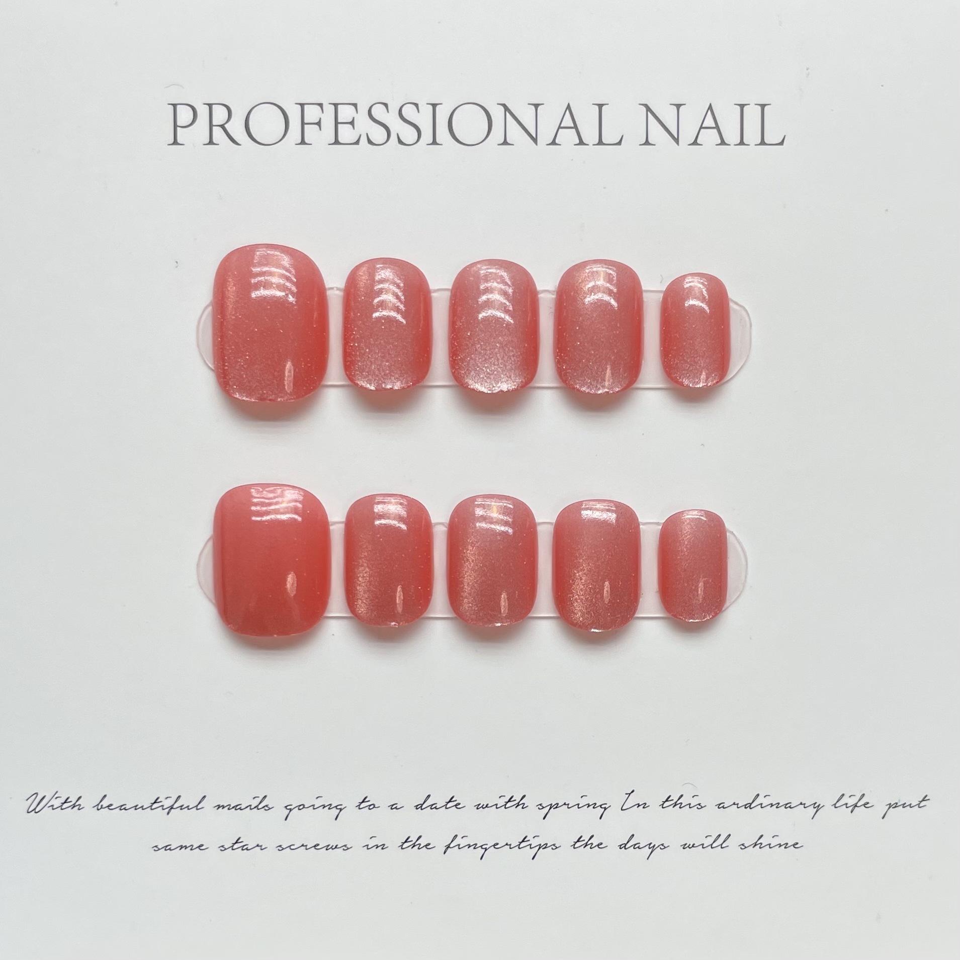 

10Pcs Short Ballerina Handmade Press on Nails Blue Cat Eye Fake Nails Wearable Stick-on Nails Full Cover False Nail M